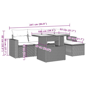 vidaXL Σαλόνι Κήπου Σετ 6 τεμ. Γκρι Συνθετικό Ρατάν με Μαξιλάρια 55x55cm