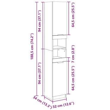 vidaXL Ντουλάπι Μπάνιου Sonoma Δρυς 32x34x188,5cm Επεξεργ. Ξύλο 1 τεμ.