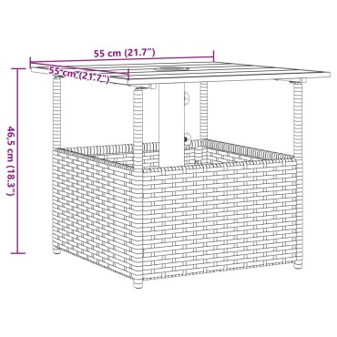 vidaXL Τραπέζι Κήπου με Οπή Ομπρέλας Μαύρο 55x55x46,5cm Συνθ. Ρατάν 1 τεμ.