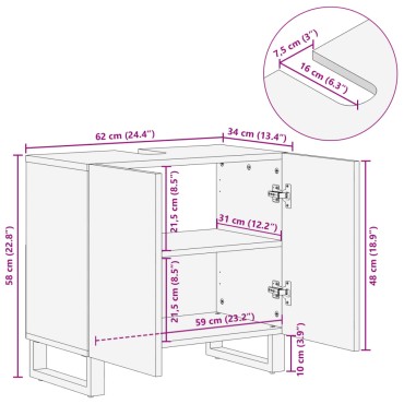 vidaXL Ντουλάπι Νιπτήρα 62x34x58cm από Μασίφ Ακατέργαστο Ξύλο Μάνγκο 1 τεμ.