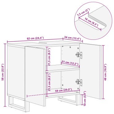 vidaXL Ντουλάπι Μπάνιου 62x34x58cm από Μασίφ Ξύλο Ακακίας