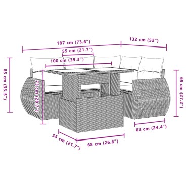 vidaXL Σαλόνι Κήπου Σετ 5 τεμ. Γκρι Συνθετικό Ρατάν με Μαξιλάρια 55x55cm