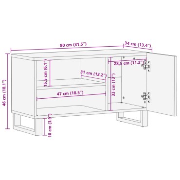 vidaXL Έπιπλο Τηλεόρασης 80x34x46cm Μασίφ Ακατέργ. Ξύλο Μάνγκο 1 τεμ.