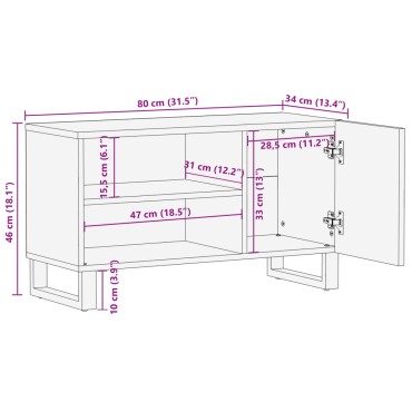 vidaXL Έπιπλο Τηλεόρασης Καφέ 80x34x46cm Μασίφ Ξύλο Μάνγκο 1 τεμ.