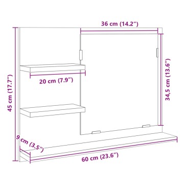 vidaXL Καθρέφτης Μπάνιου Sonoma Δρυς 60x10,5x45cm Μοριοσανίδα