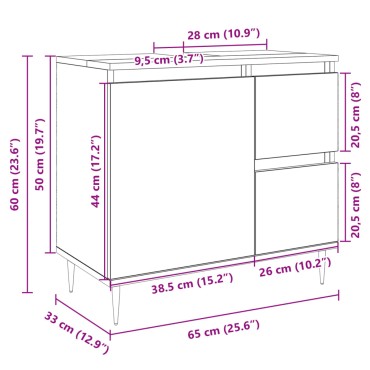 vidaXL Ντουλάπι Νιπτήρα Μπάνιου Sonoma Δρυς 65x33x60cm Επεξ. Ξύλο 1 τεμ.