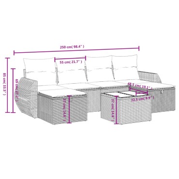 vidaXL Σαλόνι Κήπου Σετ 6 τεμ. Γκρι Συνθετικό Ρατάν με Μαξιλάρια 55x55cm