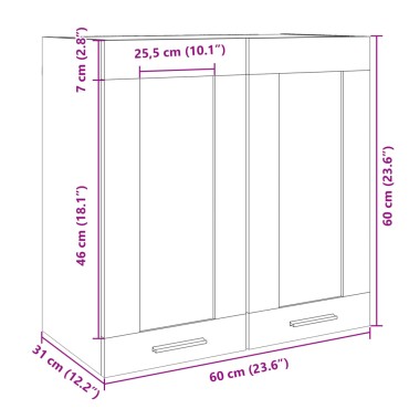 vidaXL Ντουλάπι Κρεμαστό με Τζάμι Sonoma Δρυς 60x31x60cm Μοριοσανίδα 1 τεμ.