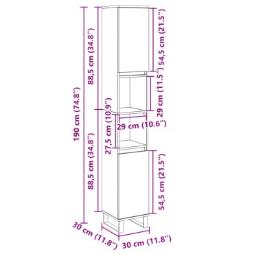 vidaXL Ντουλάπι Μπάνιου Sonoma Δρυς 30x30x190cm Επεξεργασμένο Ξύλο 1 τεμ.