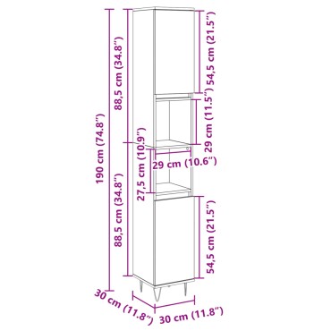 vidaXL Ντουλάπι Μπάνιου Sonoma Δρυς 30x30x190cm Επεξεργασμένο Ξύλο