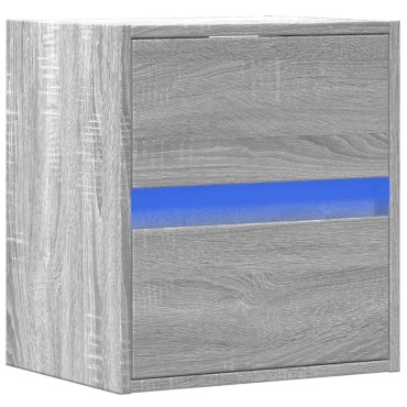 vidaXL Κομοδίνο Επιτοίχιο με Φώτα LED Γκρι Sonoma 41x31x45cm 1 τεμ.