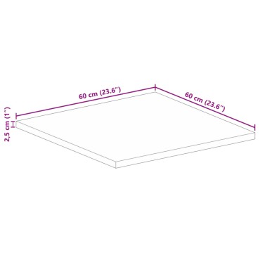 vidaXL Επιφάνεια Τραπεζιού Τετράγωνη 60x60x2,5cm Μασίφ Ξύλο Μάνγκο 1 τεμ.