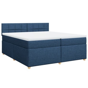 vidaXL Κρεβάτι Boxspring με Στρώμα Μπλε 200x200cm Υφασμάτινο 1 τεμ. - Διπλό