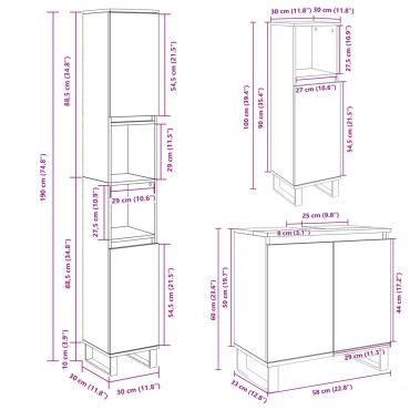 vidaXL Σετ Επίπλων Μπάνιου 3 τεμ. Sonoma Δρυς Επεξεργασμένο Ξύλο 58x33x60cm