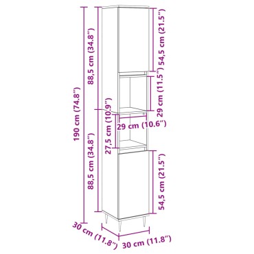 vidaXL Ντουλάπι Μπάνιου Sonoma Δρυς 30x30x190cm Επεξεργασμένο Ξύλο