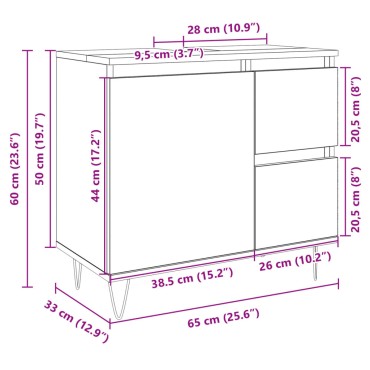 vidaXL Ντουλάπι Μπάνιου Sonoma Δρυς 65x33x60cm Επεξεργασμένο Ξύλο