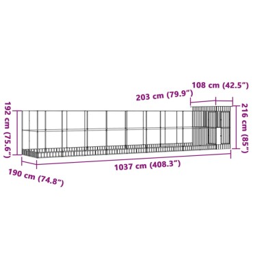 vidaXL Κλουβί με Επέκταση Ασημένιο 1037x203x216 εκ. Ατσάλινο