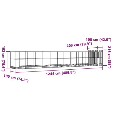 vidaXL Κλουβί με Επέκταση Ασημένιο 1244x203x216 εκ. Ατσάλινο