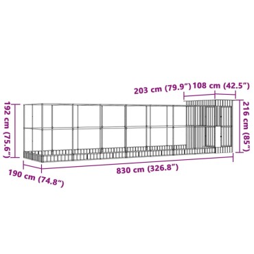 vidaXL Κλουβί με Επέκταση Ασημένιο 830x203x216 εκ. Ατσάλινο