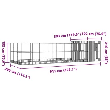 vidaXL Κλουβί με Επέκταση Ασημένιο 911x303x216 εκ. Ατσάλινο