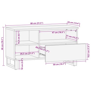 vidaXL Έπιπλο Τηλεόρασης 80x34x46cm Μασίφ Ακατέργ. Ξύλο Μάνγκο 1 τεμ.