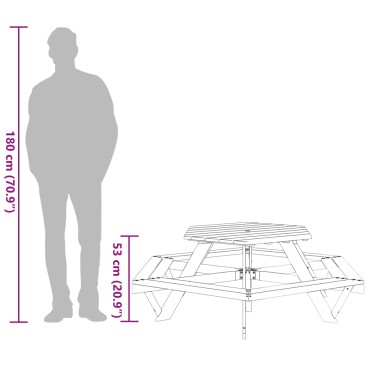 vidaXL Τραπέζι Πικνίκ 6 Παιδιά με Παγκάκια Εξάγωνο Μασίφ Ξύλο Ελάτης 162x53cm 1 τεμ.