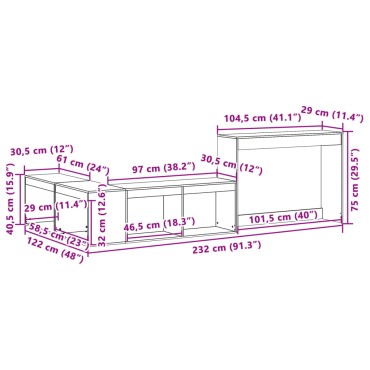 vidaXL Κομοδίνο με Γραφείο 232x122x75cm από Μασίφ Ξύλο Πεύκου 1 τεμ.