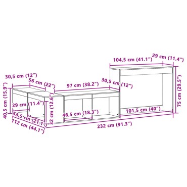 vidaXL Κομοδίνο με Γραφείο Λευκό 232x112x75cm από Μασίφ Ξύλο Πεύκου 1 τεμ.