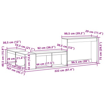 vidaXL Κομοδίνο με Γραφείο Λευκό 222x107x75cm από Μασίφ Ξύλο Πεύκου 1 τεμ.