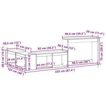 vidaXL Κομοδίνο με Γραφείο Λευκό 222x122x75cm από Μασίφ Ξύλο Πεύκου 1 τεμ.