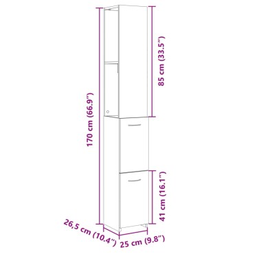 vidaXL Ντουλάπι Μπάνιου Sonoma Δρυς 25x26,5x170cm Επεξεργασμένο Ξύλο