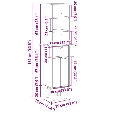 vidaXL Ντουλάπι Μπάνιου OTTA 35x30x159cm Μασίφ Ξύλο Πεύκου