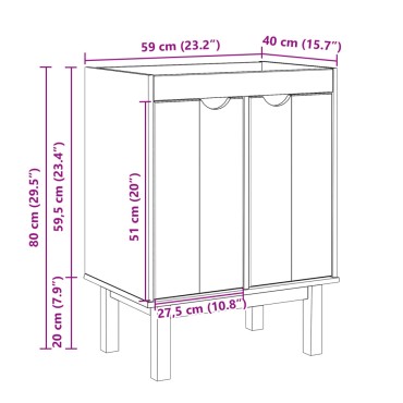 vidaXL Ντουλάπι Μπάνιου OTTA 59x40x80cm Μασίφ Ξύλο Πεύκου 1 τεμ.