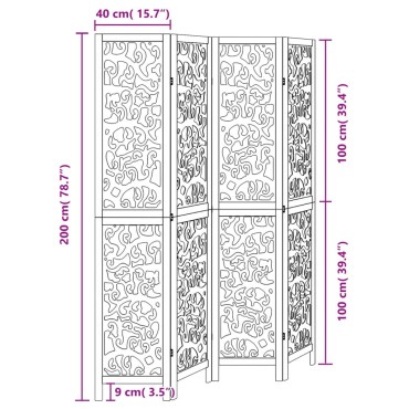 vidaXL Διαχωριστικό Χώρου με 4 Πάνελ Μαύρο από Μασίφ Ξύλο Παυλώνιας 1 τεμ.