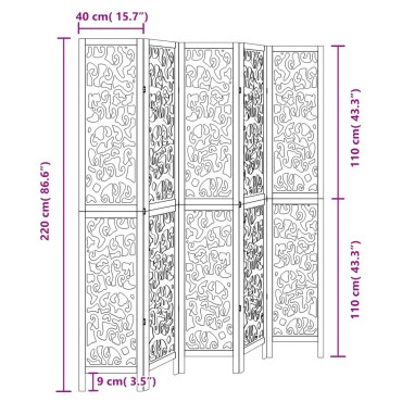 vidaXL Διαχωριστικό Χώρου με 5 Πάνελ Μαύρο από Μασίφ Ξύλο Παυλώνιας 1 τεμ.