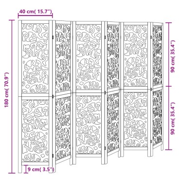 vidaXL Διαχωριστικό Χώρου με 6 Πάνελ Μαύρο από Μασίφ Ξύλο Παυλώνιας 1 τεμ.