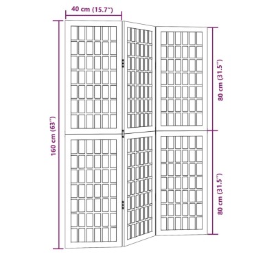 vidaXL Διαχωριστικό Χώρου με 3 Πάνελ Λευκό από Μασίφ Ξύλο Παυλώνιας 1 τεμ.