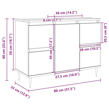 vidaXL Ντουλάπι Μπάνιου Sonoma Δρυς 80x33x60cm από Επεξεργ. Ξύλο