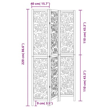 vidaXL Διαχωριστικό Χώρου με 3 Πάνελ Μαύρο από Μασίφ Ξύλο Παυλώνιας 1 τεμ.