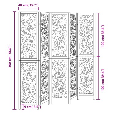 vidaXL Διαχωριστικό Χώρου με 5 Πάνελ Μαύρο από Μασίφ Ξύλο Παυλώνιας 1 τεμ.