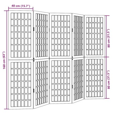 vidaXL Διαχωριστικό Χώρου με 5 Πάνελ Μαύρο από Μασίφ Ξύλο Παυλώνιας 1 τεμ.