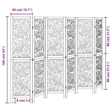 vidaXL Διαχωριστικό Χώρου με 6 Πάνελ Μαύρο από Μασίφ Ξύλο Παυλώνιας 1 τεμ.