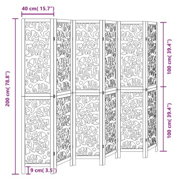 vidaXL Διαχωριστικό Χώρου με 6 Πάνελ Μαύρο από Μασίφ Ξύλο Παυλώνιας 1 τεμ.