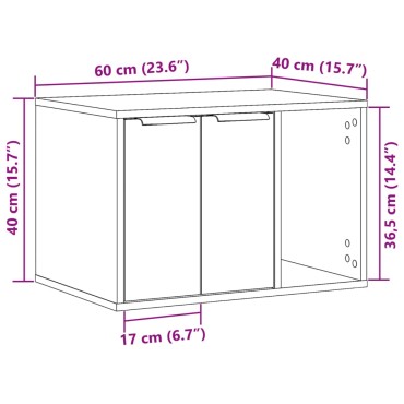 vidaXL Τουαλέτα Γάτας Περίφραξη Γκρι Σκυρ. 60x40x40εκ Επεξεργασμ. Ξύλο