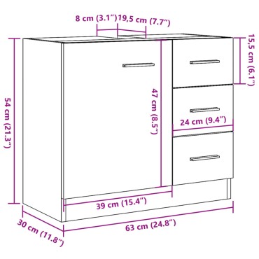 vidaXL Ντουλάπι Νιπτήρα Αρτισιανή Δρυς 63x30x54cm Επεξεργασμένο Ξύλο 1 τεμ.