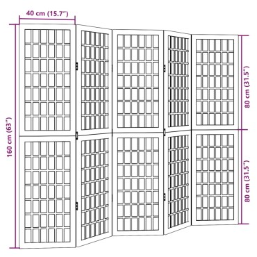 vidaXL Διαχωριστικό Χώρου με 5 Πάνελ Λευκό από Μασίφ Ξύλο Παυλώνιας 1 τεμ.