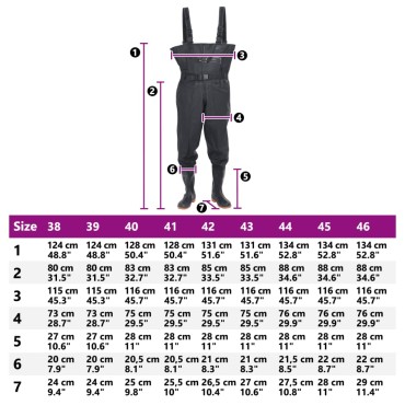 vidaXL Κολυμβητικές βάτες στήθους μπότες ζώνη Μαύρο μέγεθος 40
