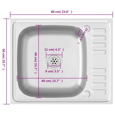 vidaXL Νεροχύτης/Σετ Αποστράγγισης Ασημί 500x600x155 εκ. Ανοξ. Ατσάλι