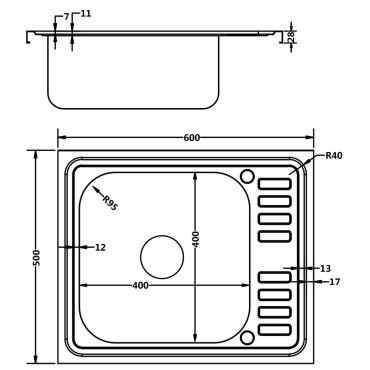 vidaXL Νεροχύτης/Σετ Αποστράγγισης Ασημί 500x600x155 εκ. Ανοξ. Ατσάλι