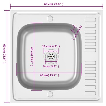 vidaXL Νεροχύτης + Ποδιά Σετ Ασημί 600x600x155 χιλ. Ανοξείδωτο Ατσάλι